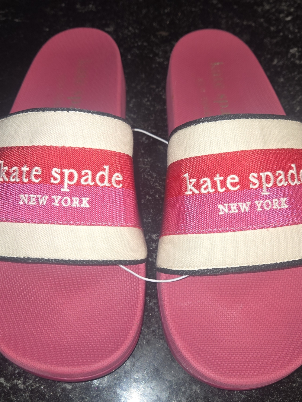 Kate Spade Pink & Cream Logo Slide Sandals